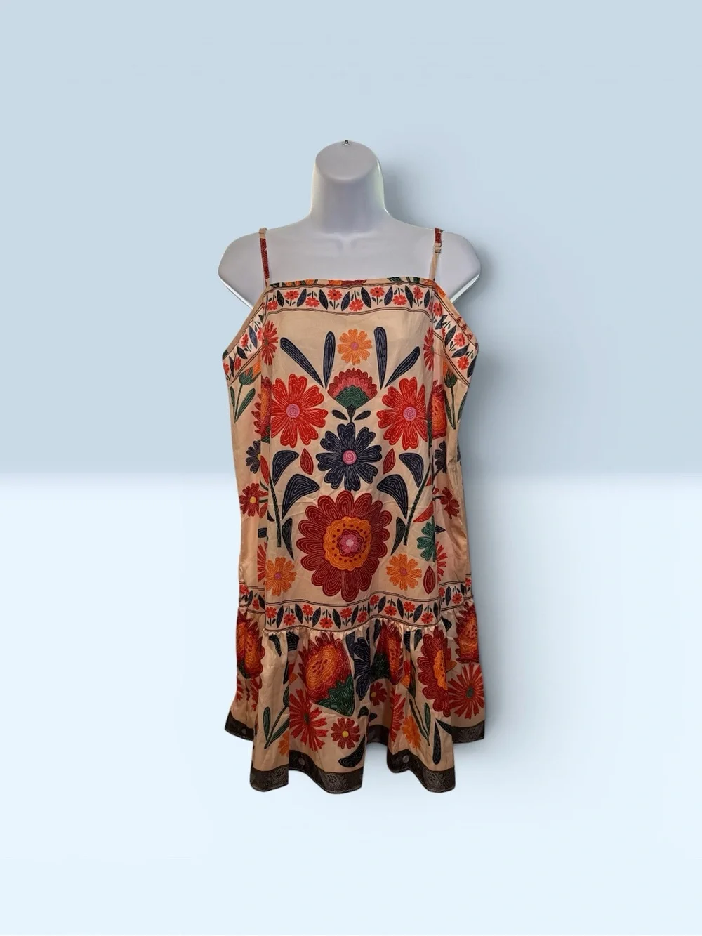 Floral Tiered Sundress in Cream with Multicolor Blooms Sz XL - Picture 2 of 5